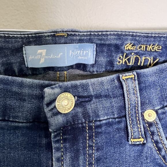 7 For All Mankind Womens Skinny Ankle Jeans Raw Hem Sz 28 Blue Denim Blue - Picture 6 of 13